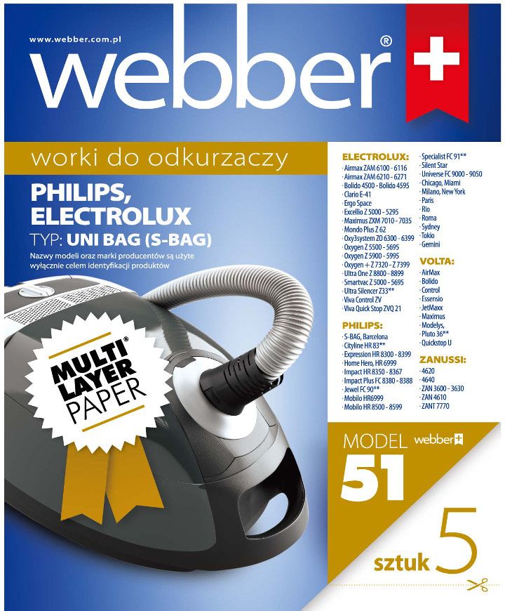 Worki Electrolux PHILIPS UNI BAG (51 Multi Layer Paper) 02WWUNIBAG