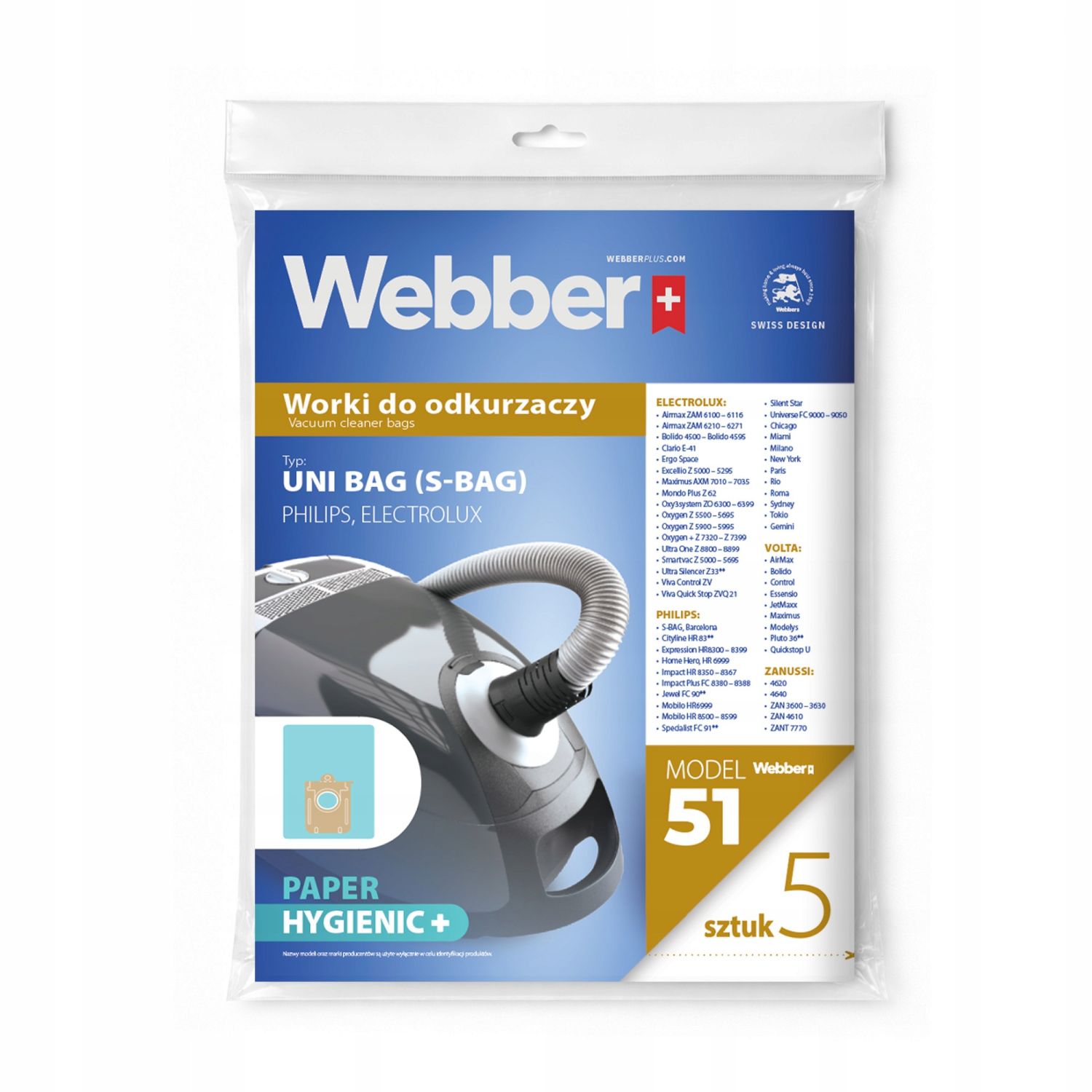 Worki Electrolux PHILIPS UNI BAG (51 Multi Layer Paper) 02WWUNIBAG